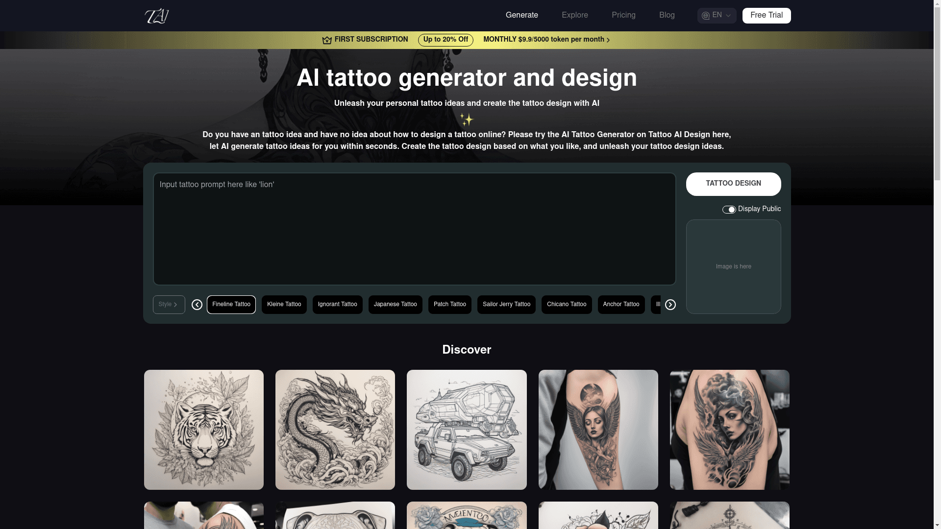 AI Tattoo Generator and Design | Tattoo AI Design - AI tool screenshot and preview