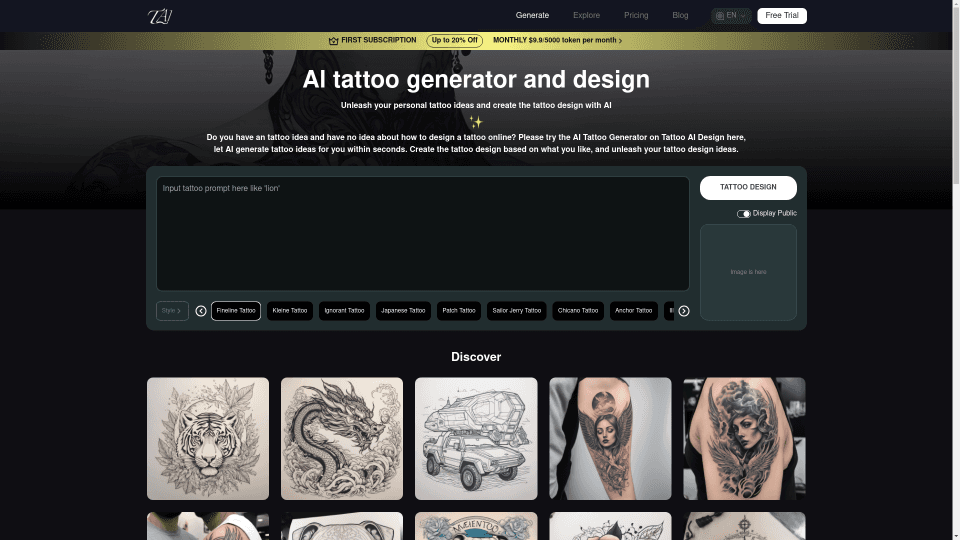 AI Tattoo Generator and Design | Tattoo AI Design - AI tool screenshot and preview